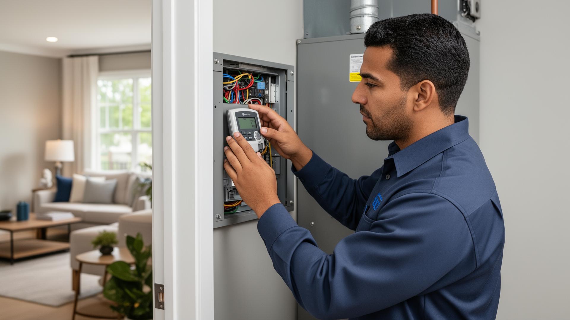 HVAC contractor servicing residential system in Bowie MD